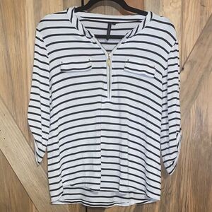 Chic Striped Zip-Up Blouse